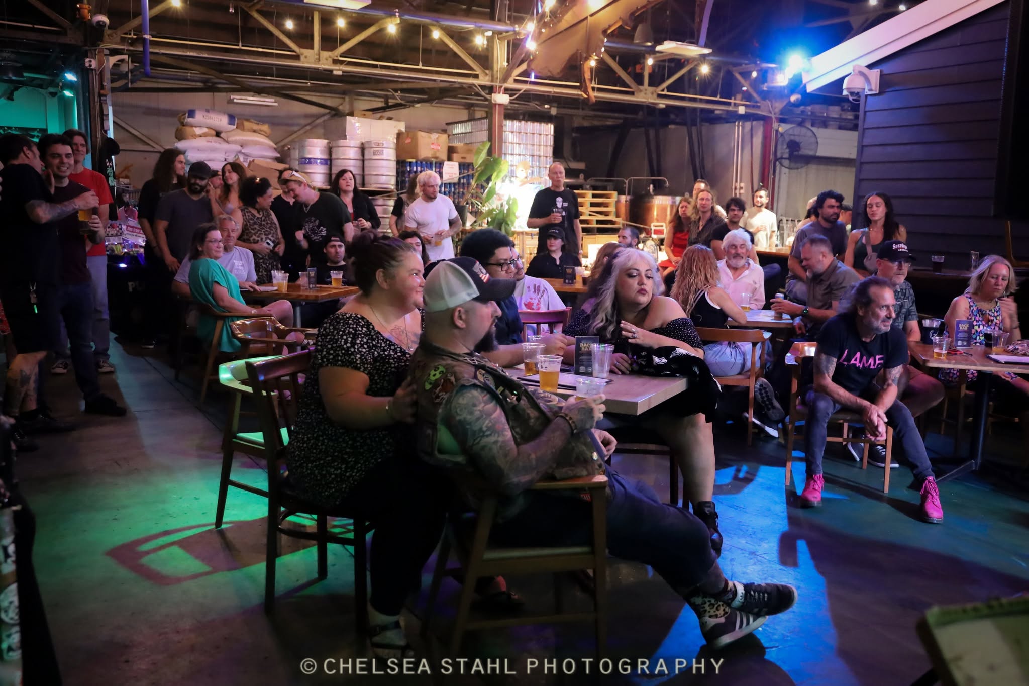 A full crowd watching live music at PopSwap Summer Night