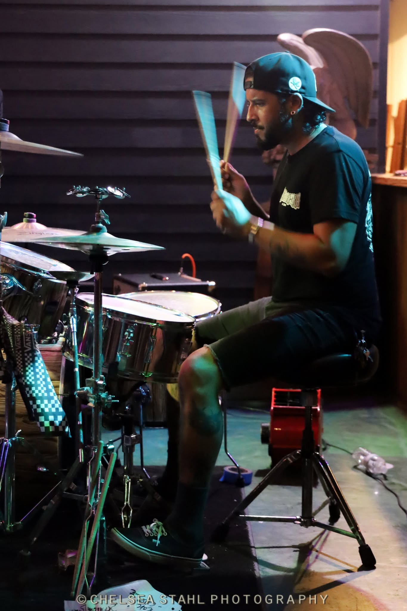 The Shakers drummer playing during the live set