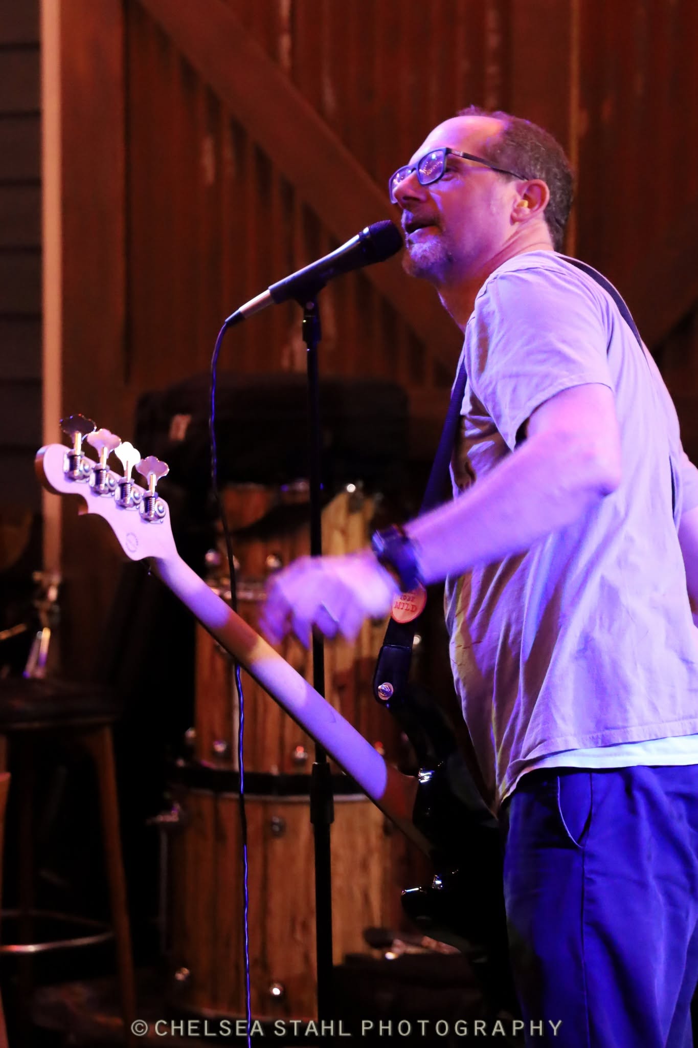The Shakers bassist singing and playing during the set